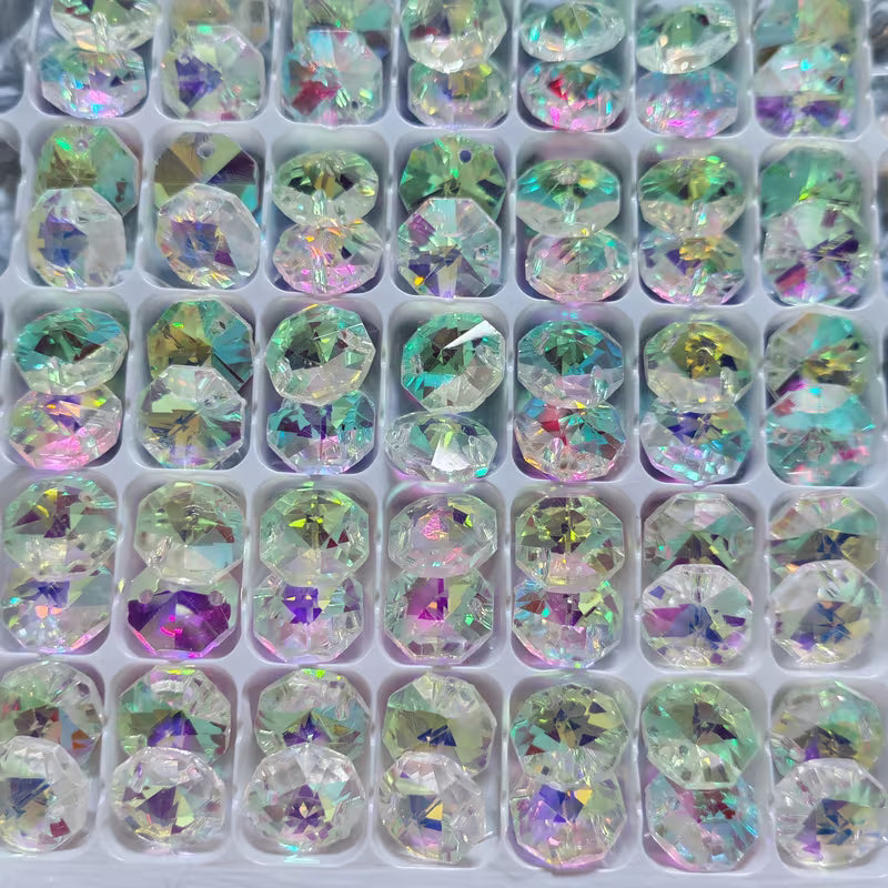 Octagon Glass AB Crystals 12 mm
