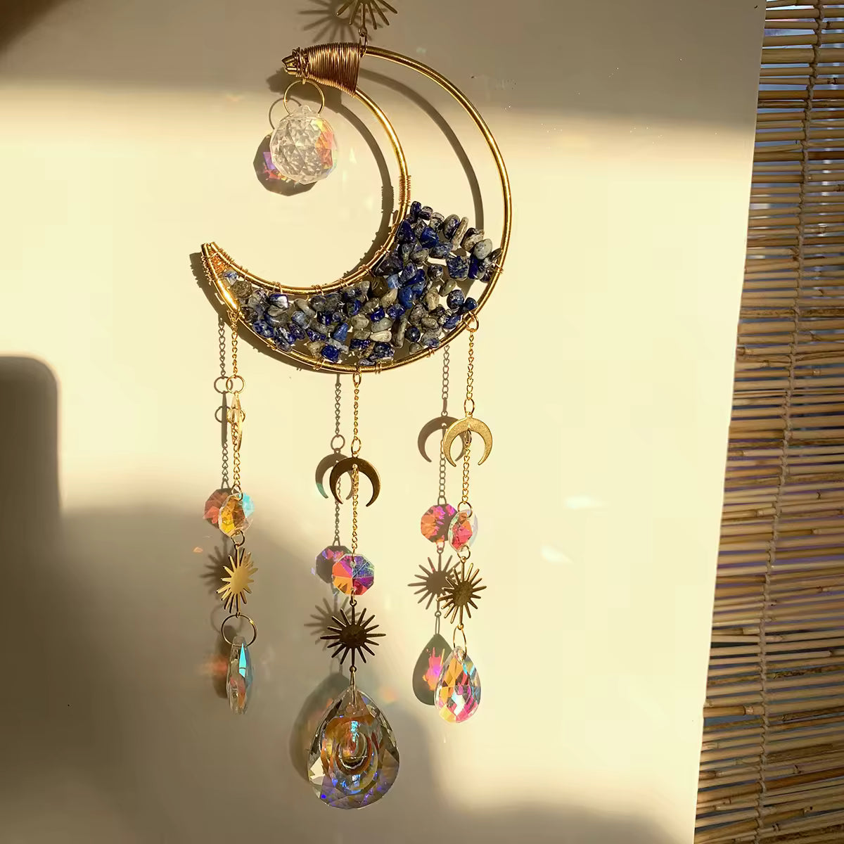 Moonbeam Harmony | Moon Shaped Suncatcher - Lapiz Lazuli