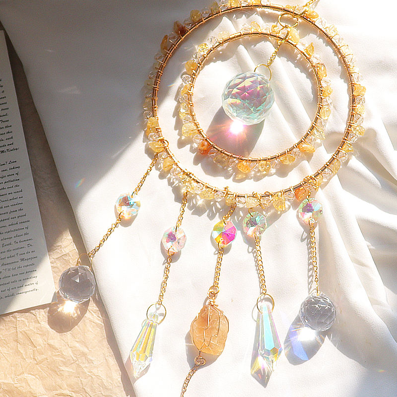 Summer Halo | Double Ring Crystal Suncatcher | Yellow Citrine