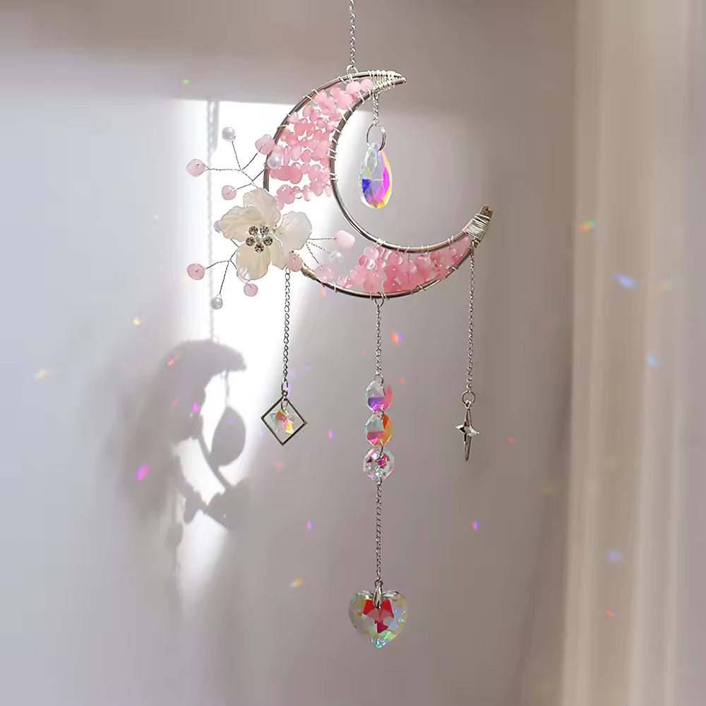 Dewdrop Delight | Floral Moon Suncatcher - Rose Quartz