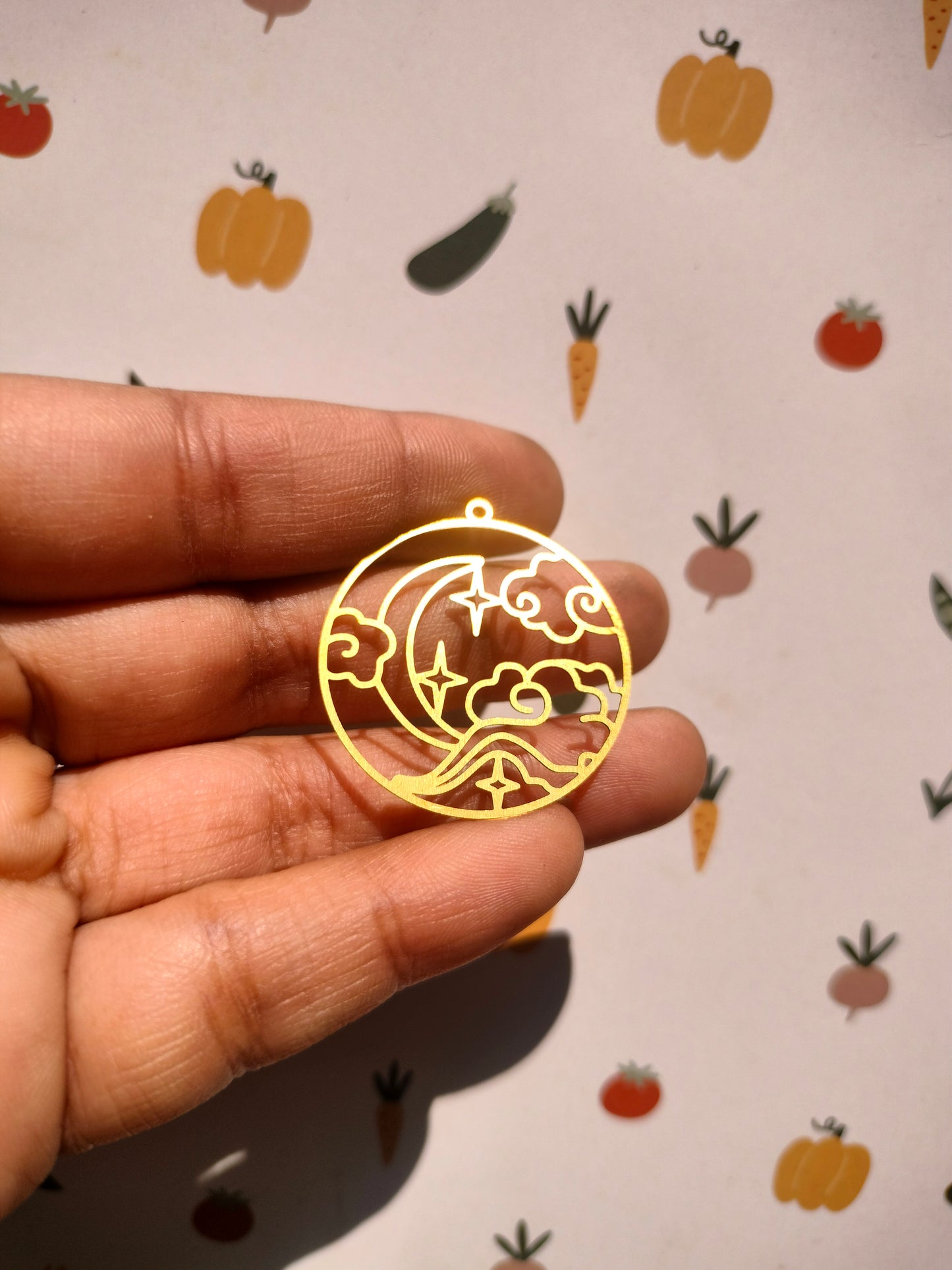 Celestial Earring Charm, Hollow Round Charm, Crescent Moon Earring, North Star Cloud Charm - Style 1