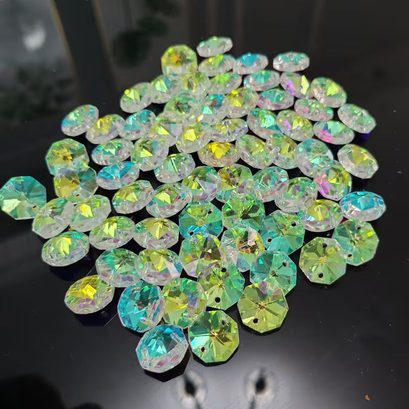 Octagon Glass AB Crystals 12 mm