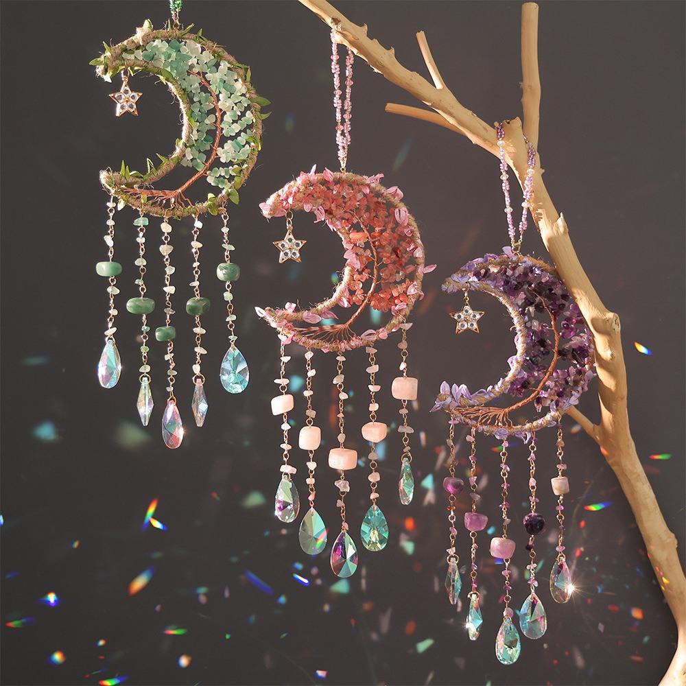Hand-Wired Boho Natural Crystals  Suncatcher Green Aventurine