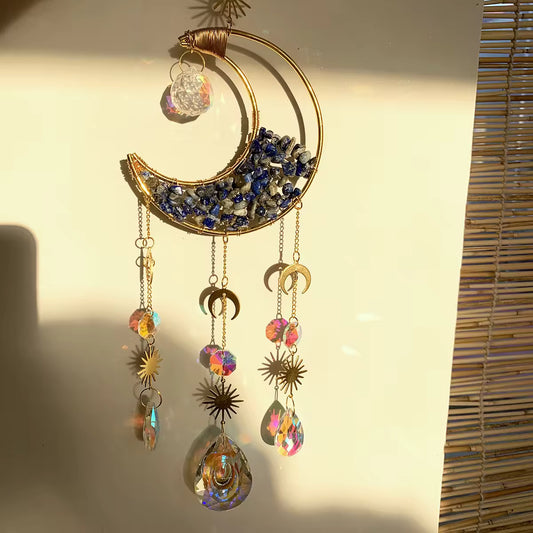 Moonbeam Harmony | Moon Shaped Suncatcher - Lapiz Lazuli