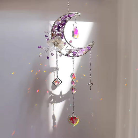 Dewdrop Delight | Floral Moon Suncatcher - Amethyst
