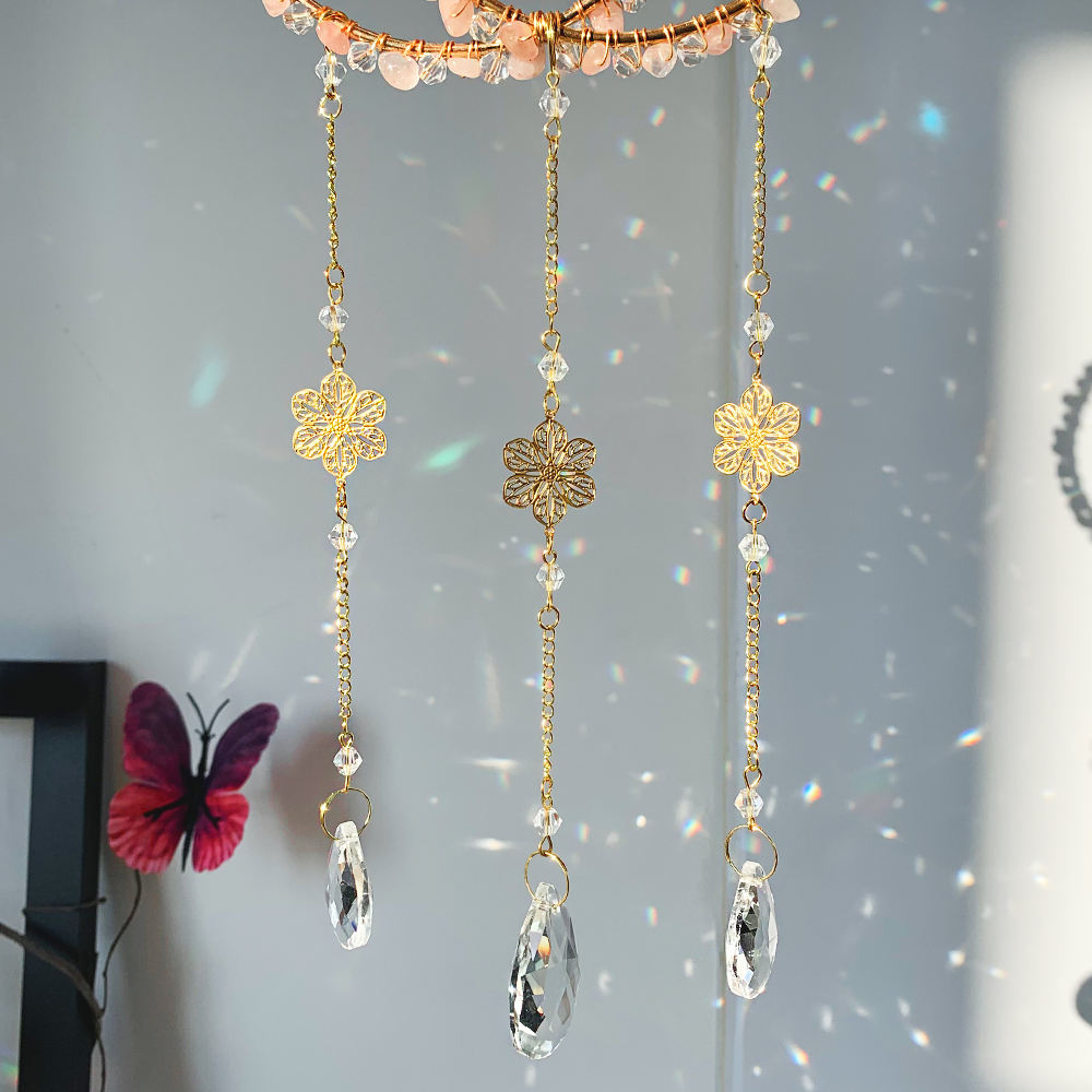 Celestial Blessing | Double Ring Crystal Suncatcher For Protection Rose Quartz