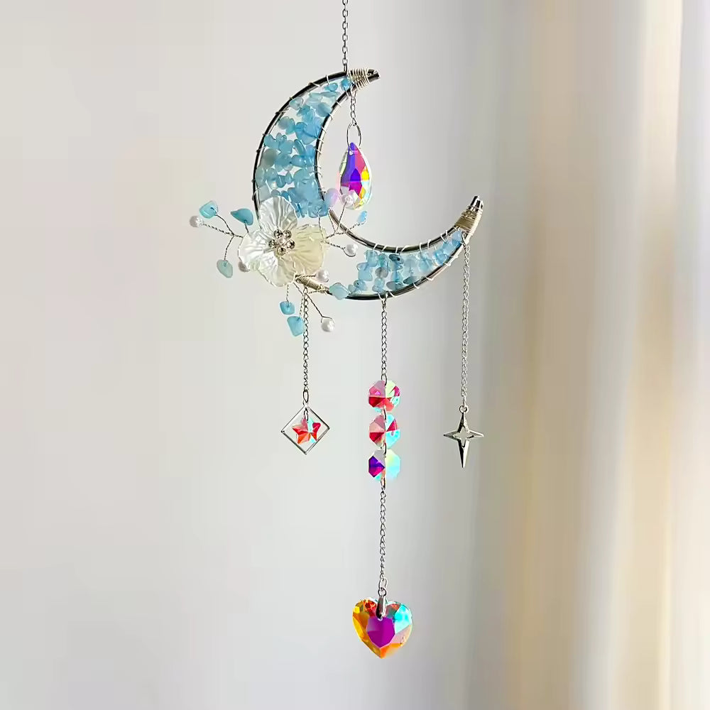 Dewdrop Delight | Floral Moon Suncatcher - Aquamarine