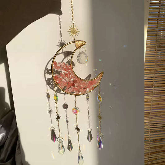 Moonbeam Harmony | Moon Shaped Suncatcher - Red Quartz