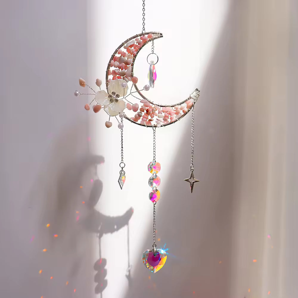 Dewdrop Delight | Floral Moon Suncatcher - Pink Opal