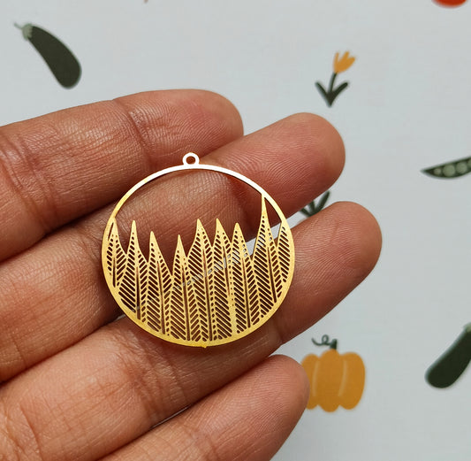 Forest Earring Charms, Round Wheat field Earring, Tree Landscape Pendant