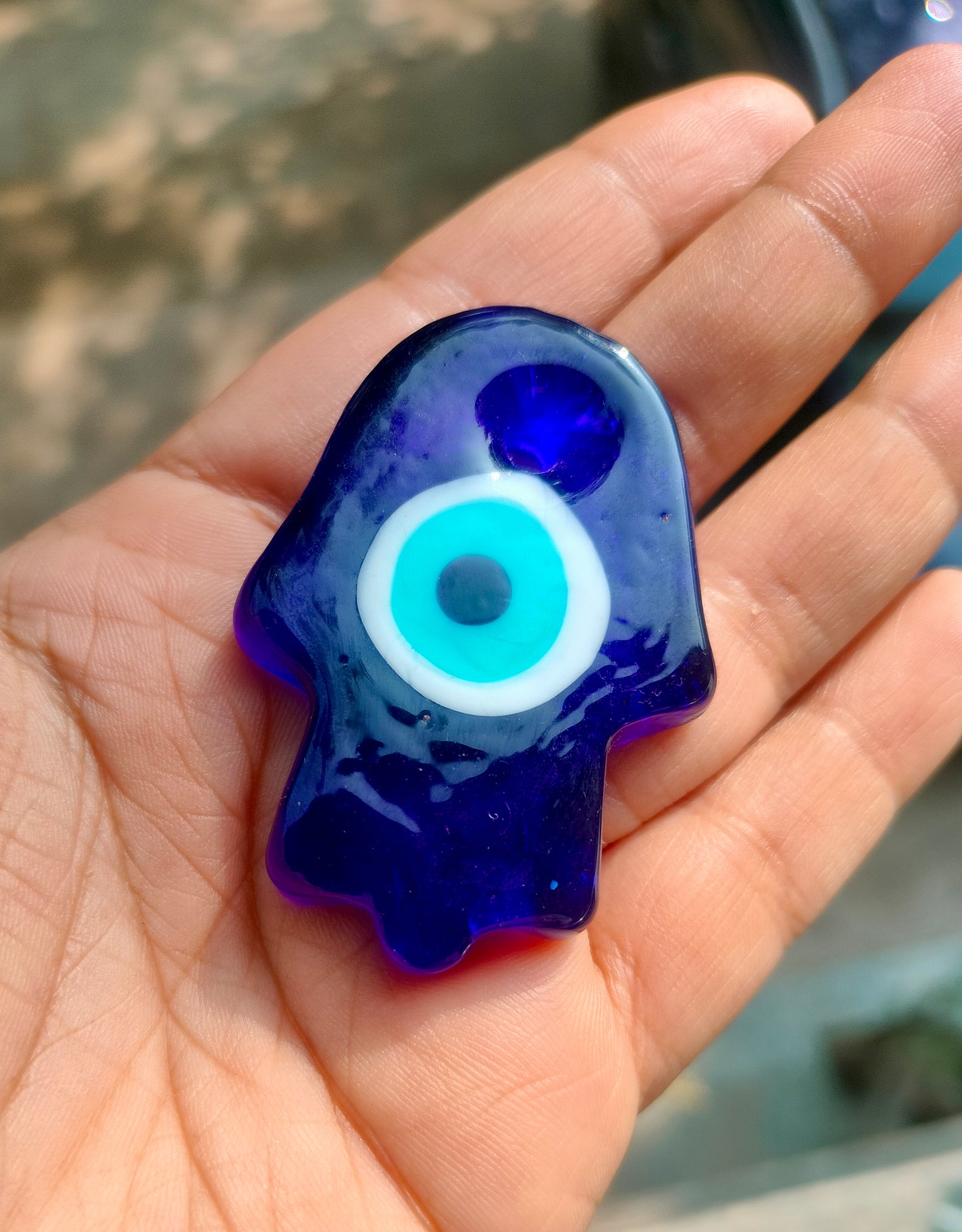 Hamsa evil eye pendant | Evil eye hanging Charm | Dark blue 2 inches | Glass