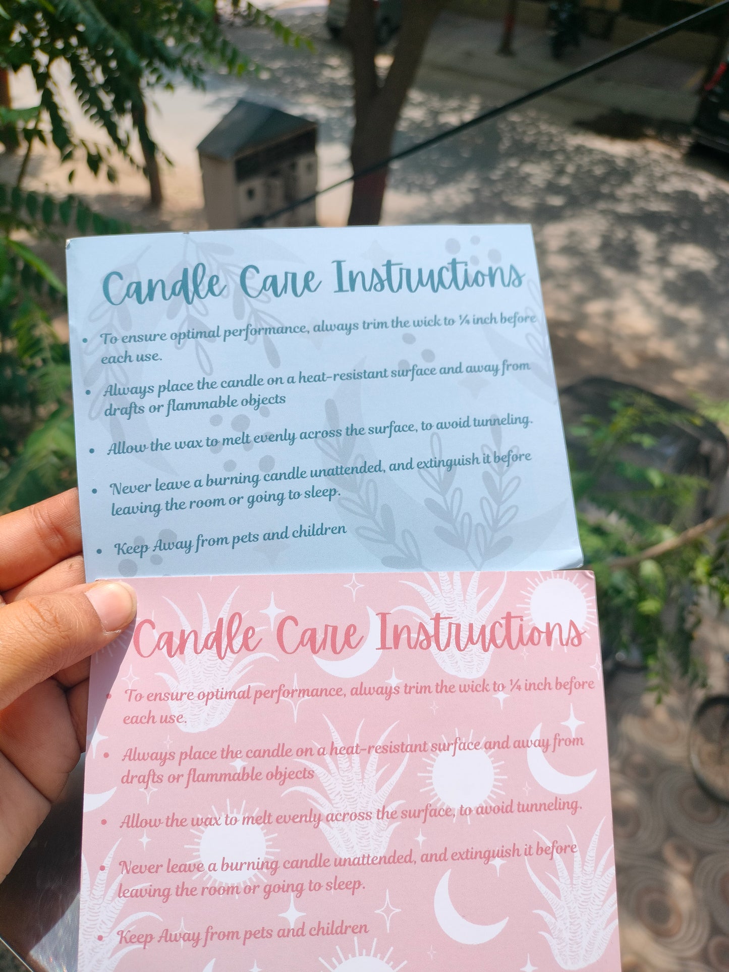 Candle Care Cards - Double Side Printed (With White Envelopes)