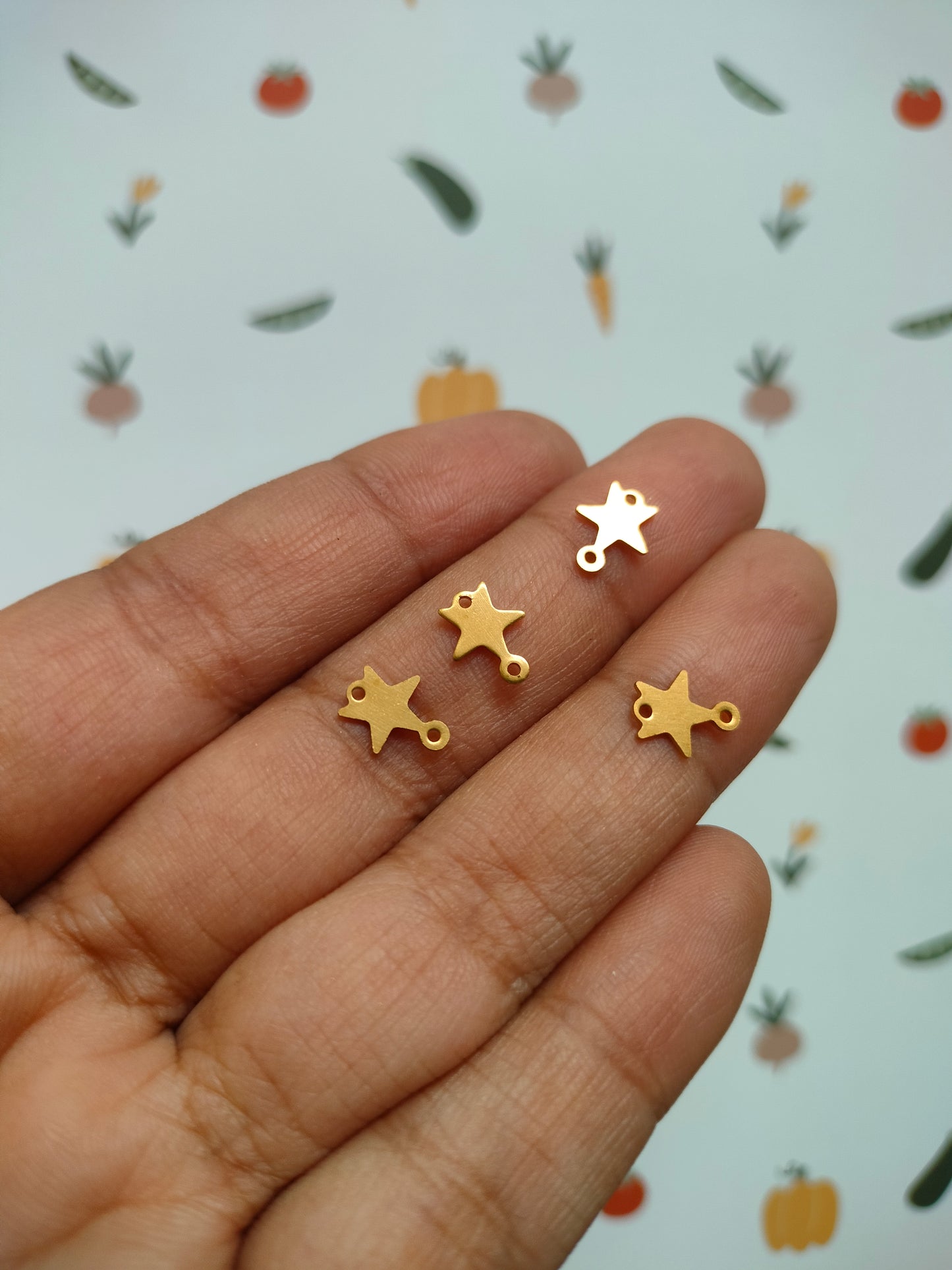 Mini Star Brass Connector Charm (Set of 10)