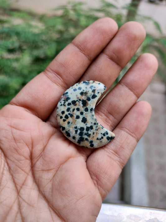 White with black dots Moon Stone Hanging (With One hole)