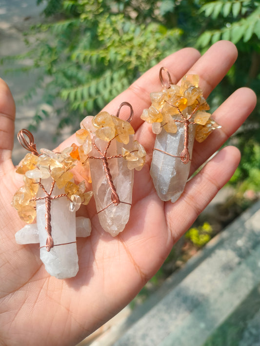 Tree of Life | Raw crystal pointer hanging - Yellow | 1 Pc