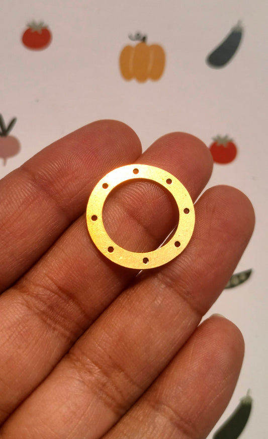 Hoop Ring Lasercut Connectors, Abstract Flat Holes Connector, Raw Brass Circle Connector