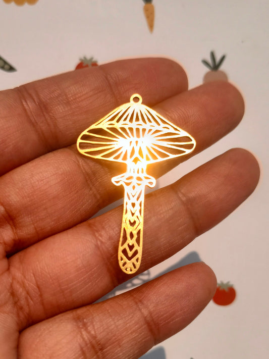 Mushroom Lasercut Charm, Three-Dimensional Stereoscopic Mushroom, Raw Brass Mushroom Charm