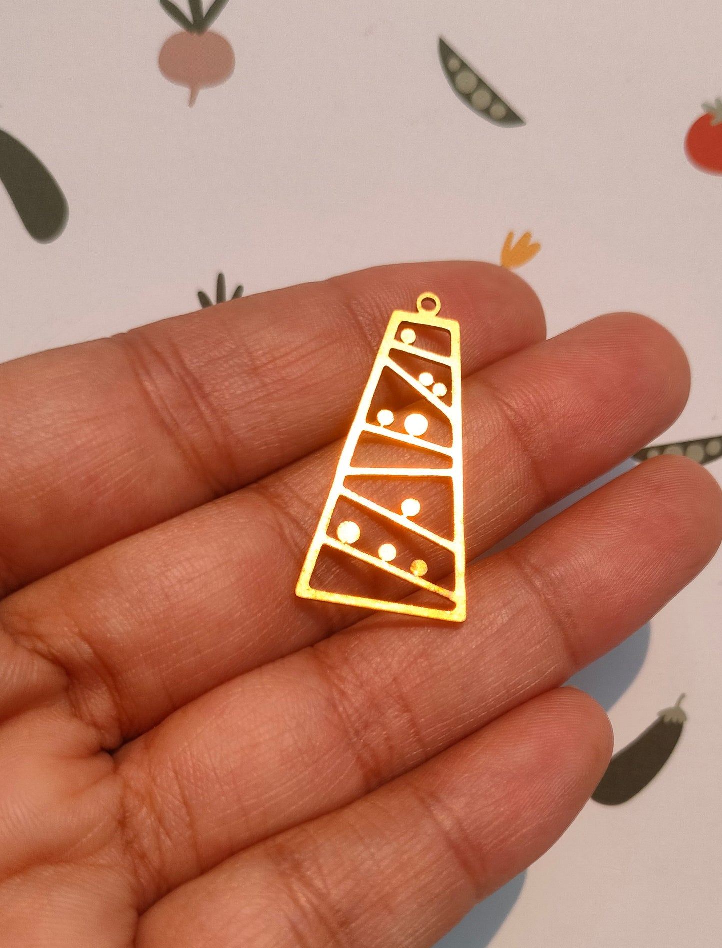 Raw Brass Geometric Charm, Triangle In Trapezoid Charms,  Hollow Balls Dangle Earring