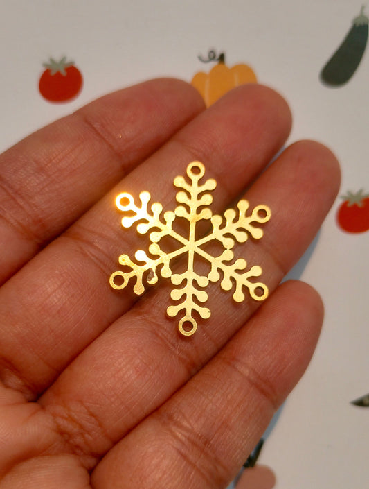 Snow Lasercut Connectors, Raw Brass Snowdrop Connector, Abstract Snowflakes Connector