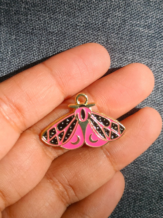 Pink Black Moth | Enamel Butterfly Moth Charm