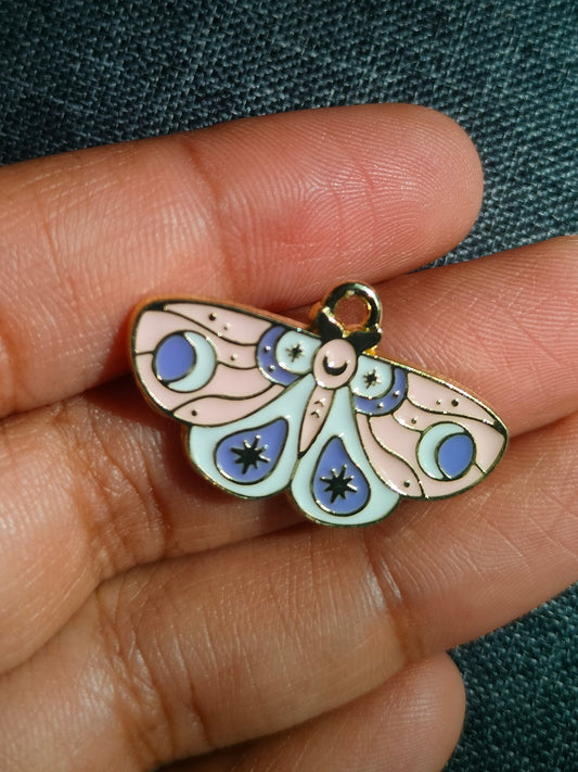 Paste Pink Blue Moth | Enamel Butterfly Moth Charm