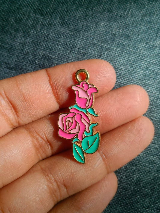 Pink Rose Bunch |Enamel Floral Charm