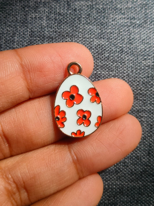Easter Egg Charm White Base Orange Daisy