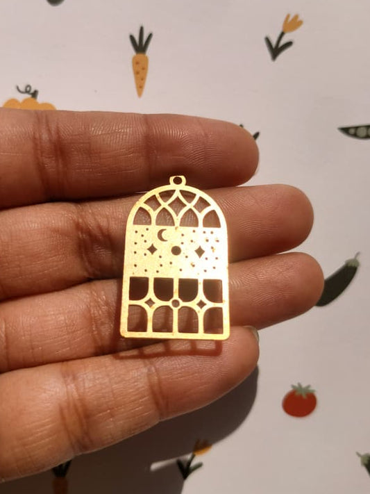 Celestial Earring Charm, Domed Moon Sun Star Charm, Bubbles Domed Crescent Earring, Brass