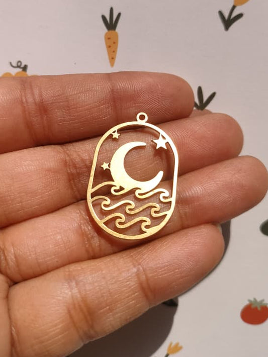 Celestial Earring Charm, Fat Oval Starry Sky Charm, Crescent Stars Waves Charm