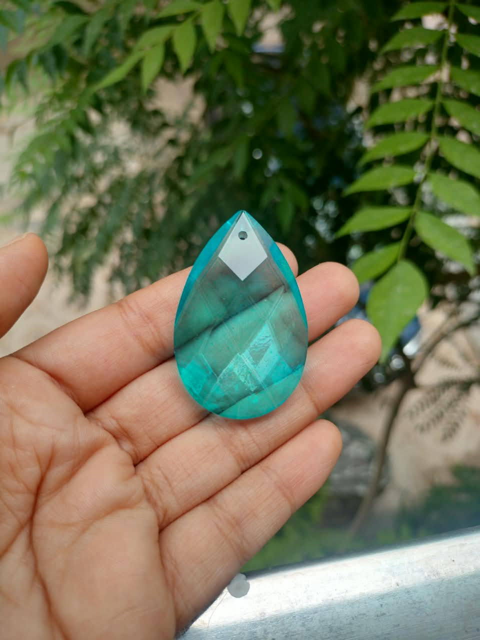 Almond Glass Crystal 50 mm | Aqua Blue