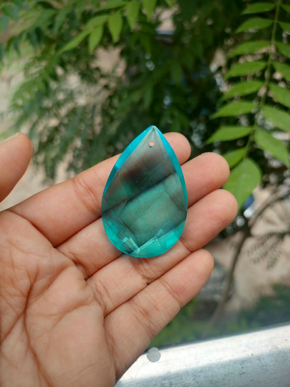 Almond Glass Crystal 50 mm | Aqua Blue