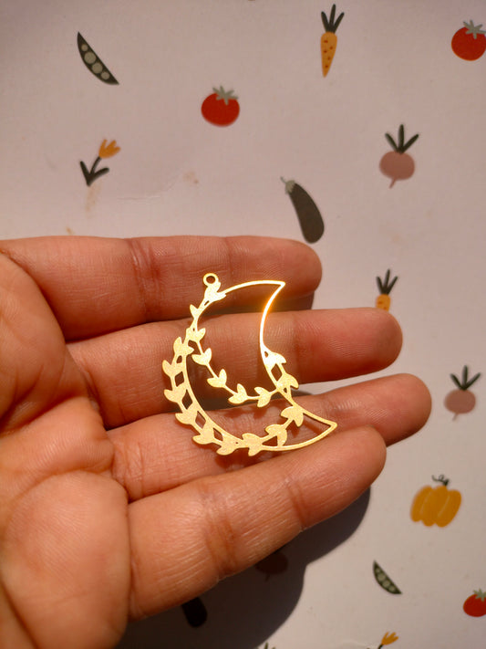 Crescent Lasercut Earring Charms,  Branches Wrapped Around the Moon Pendant