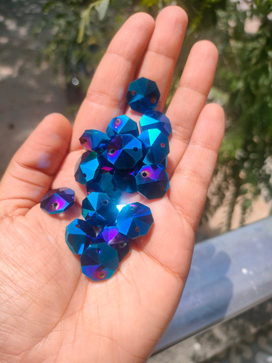 Colored Octagon AB Crystals 14 mm  - coating blue