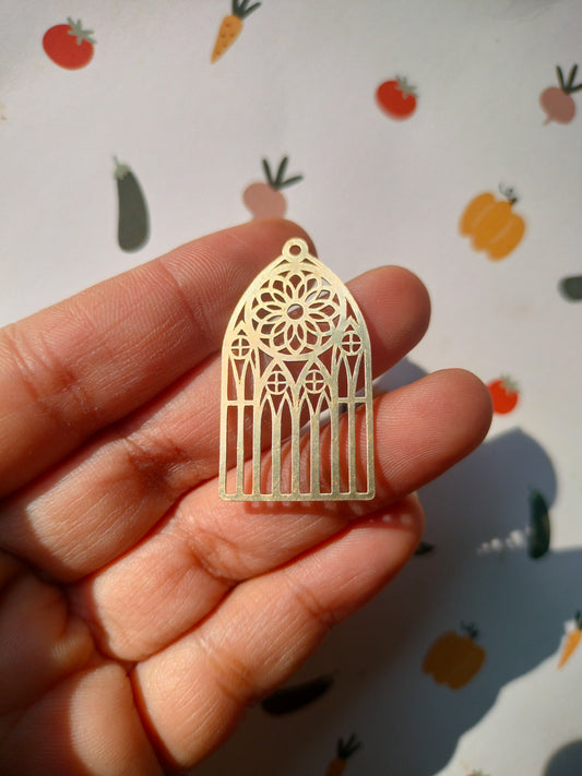 Domed Charm, Vintage Looking Earring Charm, Flower Pattern Sign